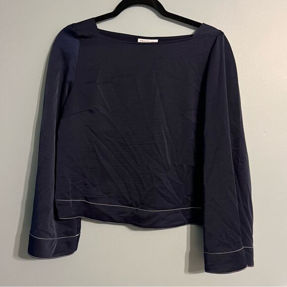 Navy PROLOGUE LONG WIDE SLEEVE SQUARE NECK BLOUSE SHIRT TOP Sz Small women - Picture 9 of 11